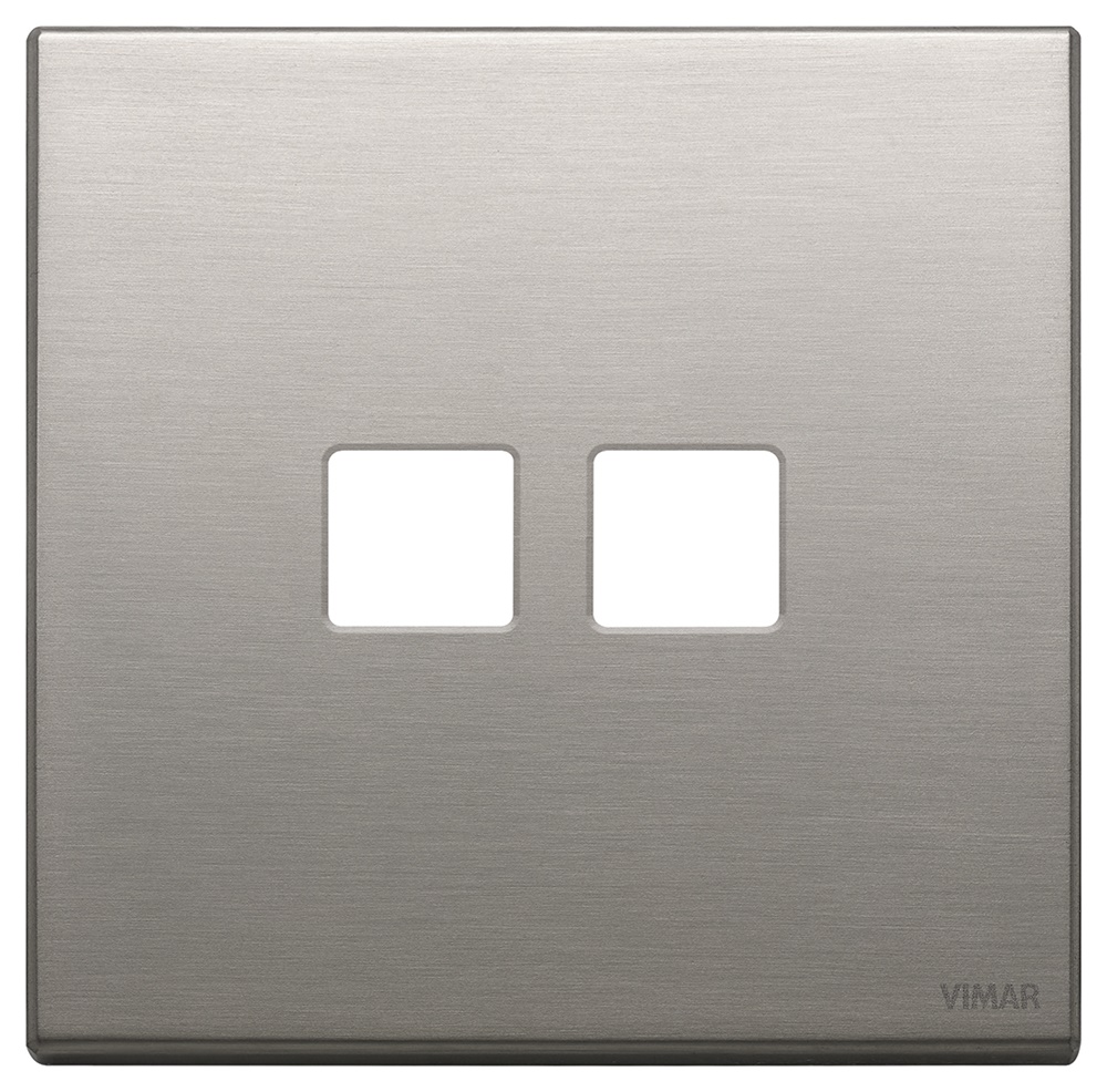 Placca 2 moduli Flat nichel spazzolato metallo per comandi elettrici