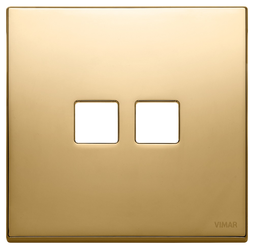 Placca metallo 2 moduli doppio comando Flat colore oro per impianti elettrici