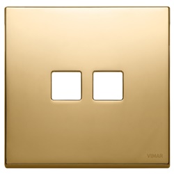 Placca metallo 2 moduli doppio comando Flat colore oro per impianti elettrici