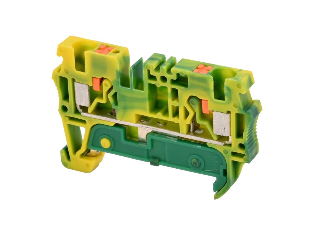 Morsetti componibili push-in per messa a terra, sezione 0,08-16 mm², aggancio guida DIN, colore giallo/verde
