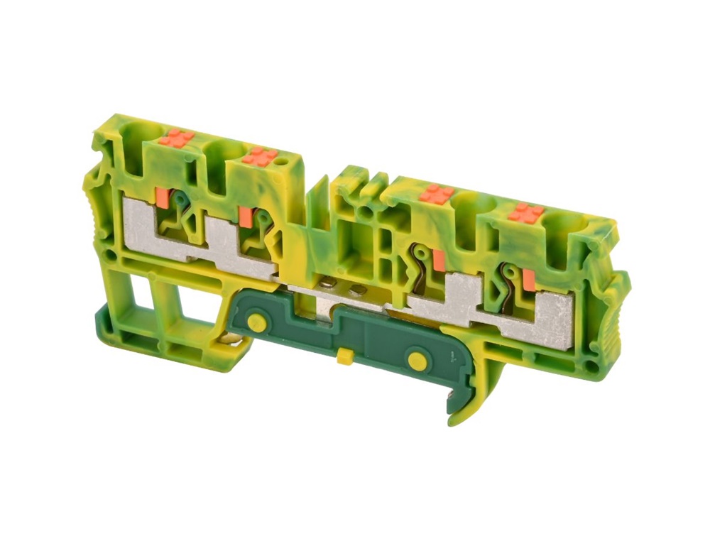 Morsetti componibili multiconduttore push-in per guida DIN, sezione fino 6 mm², messa a terra, corpo PA 6.6 giallo/verde