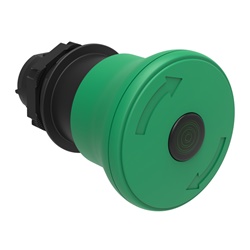 Pulsante fungo luminoso verde 40mm sgancio a rotazione per arresto semplice serie Platinum