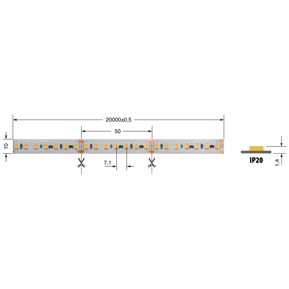 STRISCE LED 14,4W/M 48V IP20 CRI90 ILLUMINAZIONE INTERNA EFFICIENZA ALTA RESA CROMATICA