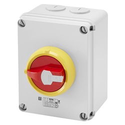 INTERRUTTORE SEZIONATORE ROTATIVO - HP - EMERGENZA - CASSETTA IN MATERIALE ISOLANTE - 40A 6P - MANOPOLA ROSSA LUCCHETTABILE - IP66/67/69