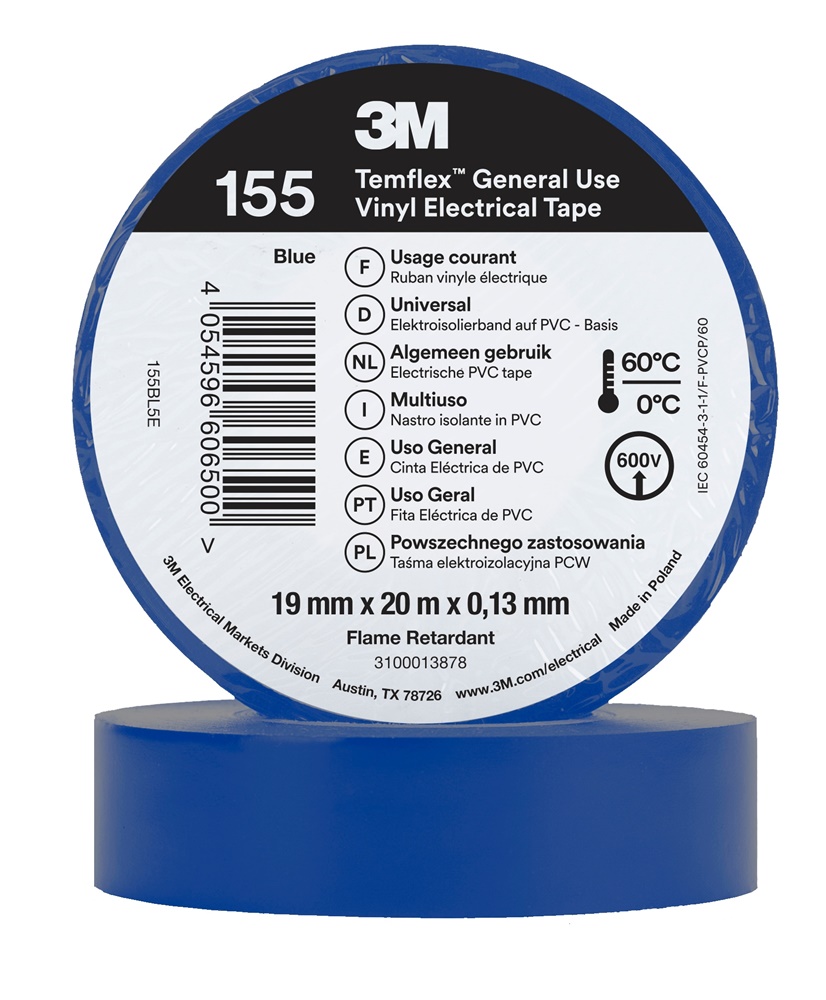 Nastro isolante vinile 3M Temflex 155 19 mm x 20 m blu uso elettrico interno esterno