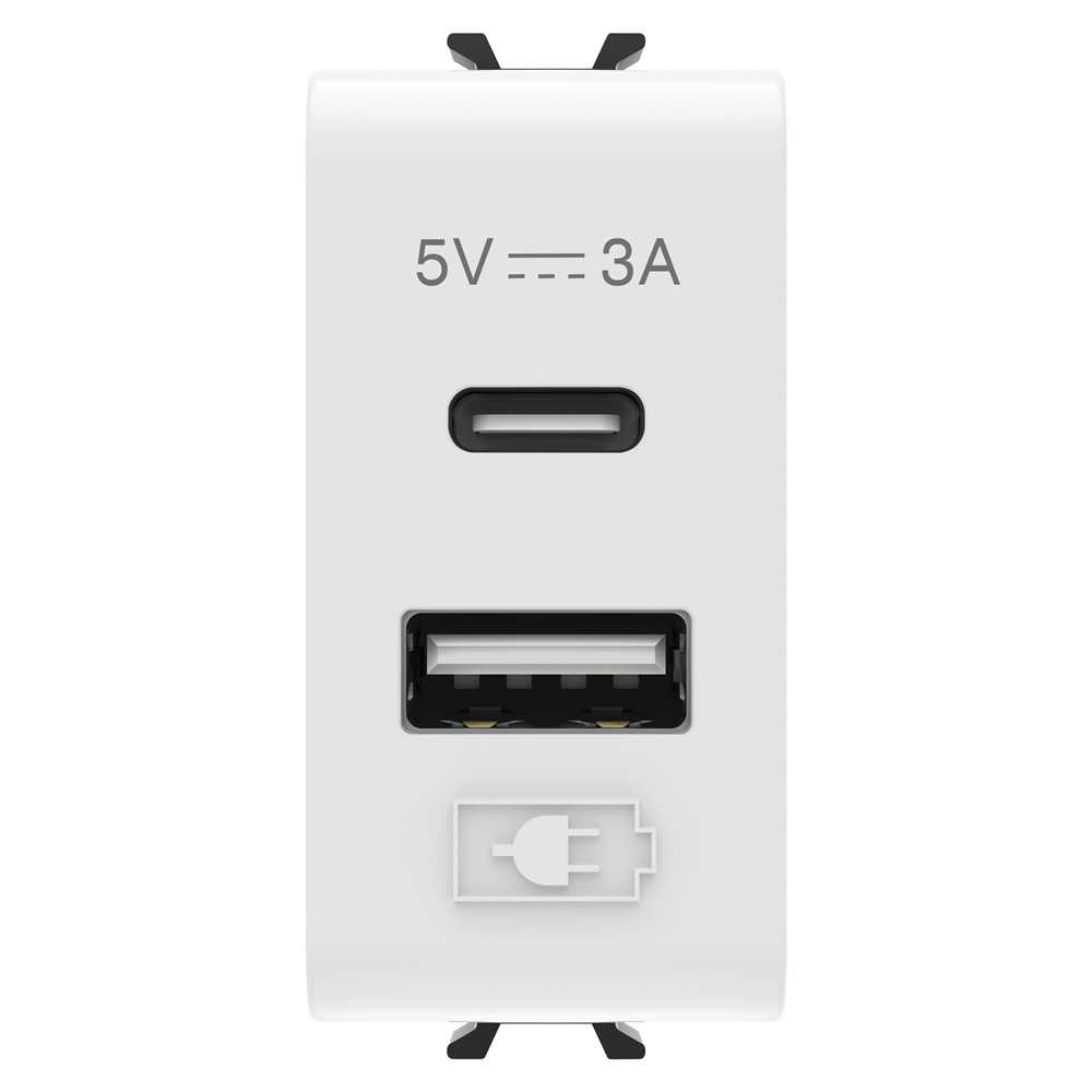 ALIMENTATORE USB - TIPO A+C - 3A - BIANCO LUCIDO - 1 MODULO - CHORUSMART