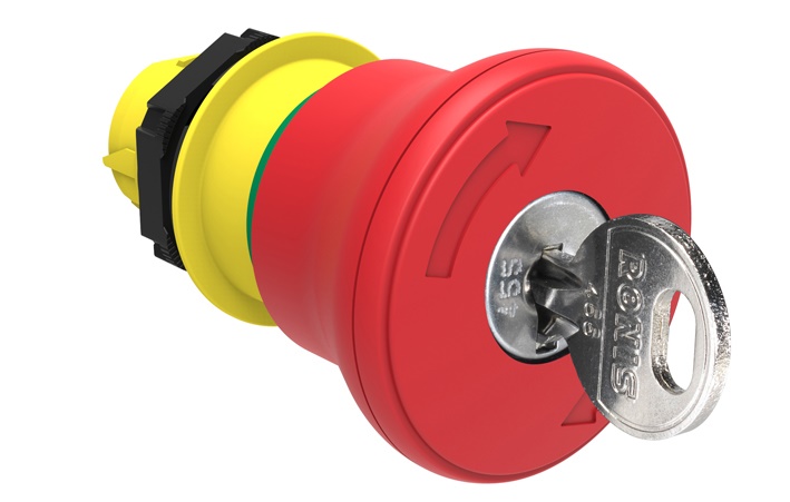 Pulsante fungo 40mm rosso sgancio a chiave ISO13850 per arresto emergenza quadro elettrico