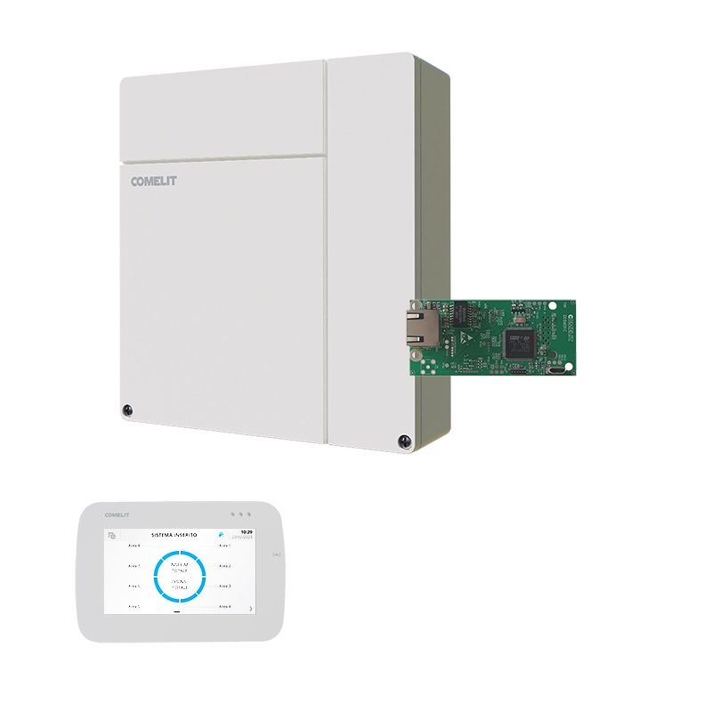 Serie Vedo - Kit centrale VEDO34 + scheda IP + tastiera touch 5 bianca
