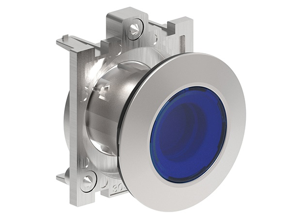 Pulsante luminoso filo metallo rasato blu per illuminazione e segnalazione ambienti elettrici