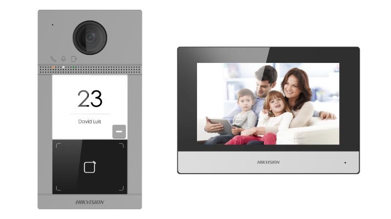 Kit videocitofono bifamiliare DS-KIS604-S/BI con monitor per automazione domestica residenziale