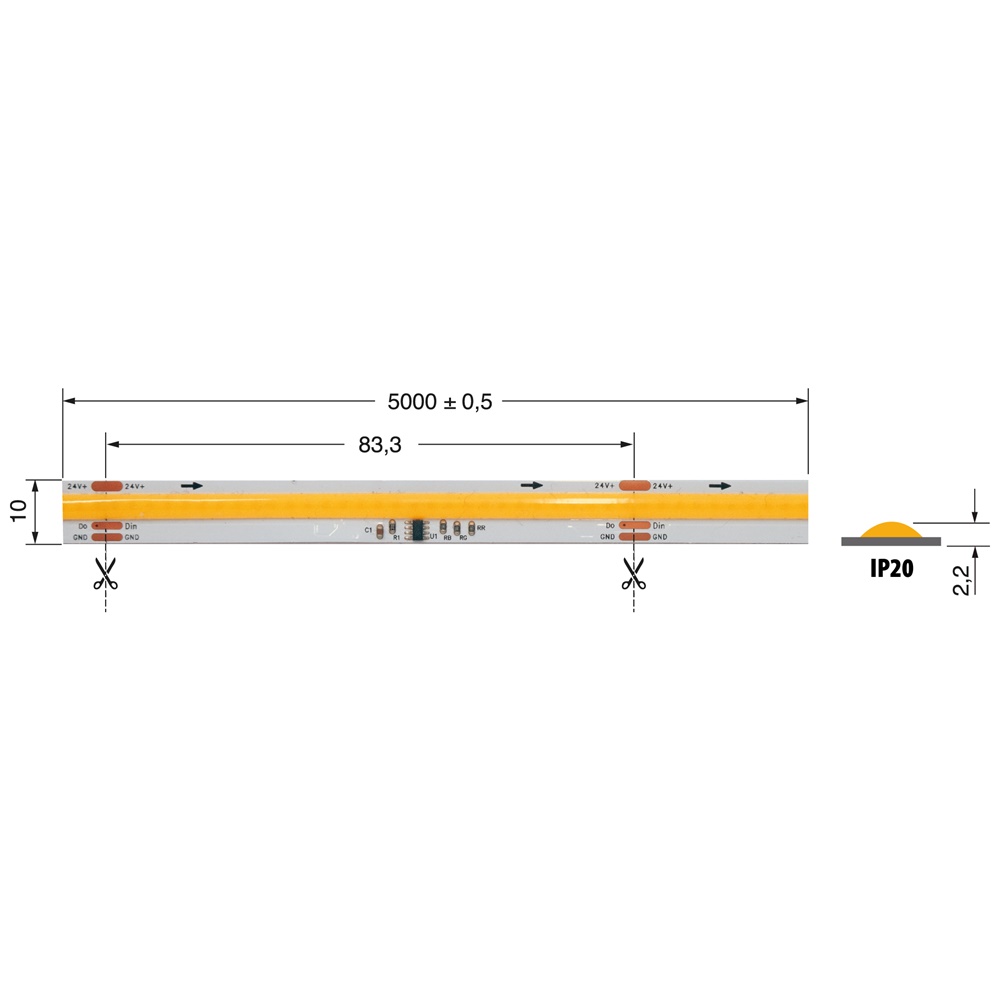 Lampada LED DIG.COB STRI 12W 3000K 24V IP20 illuminazione interna efficiente uniforme
