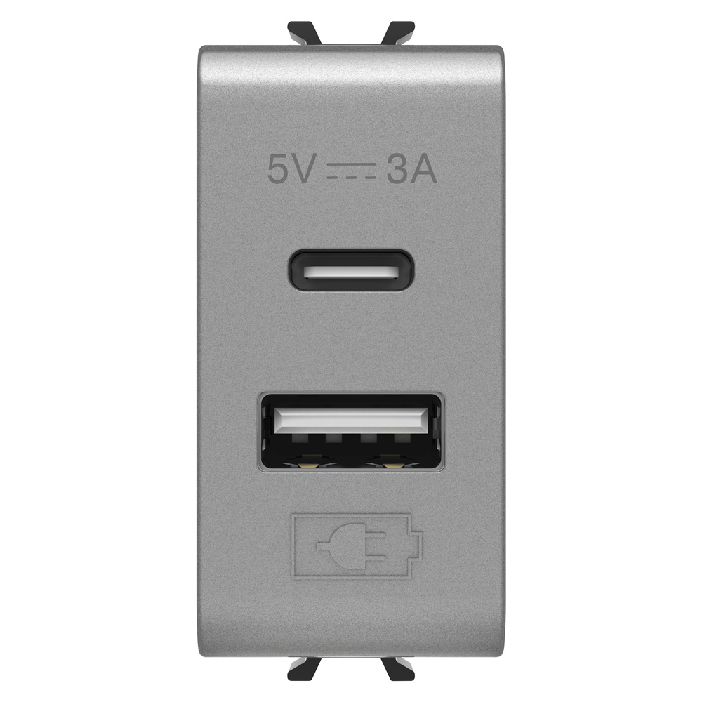 ALIMENTATORE USB - TIPO A+C - 3A - TITANIO - 1 MODULO - CHORUSMART
