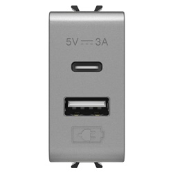 ALIMENTATORE USB - TIPO A+C - 3A - TITANIO - 1 MODULO - CHORUSMART