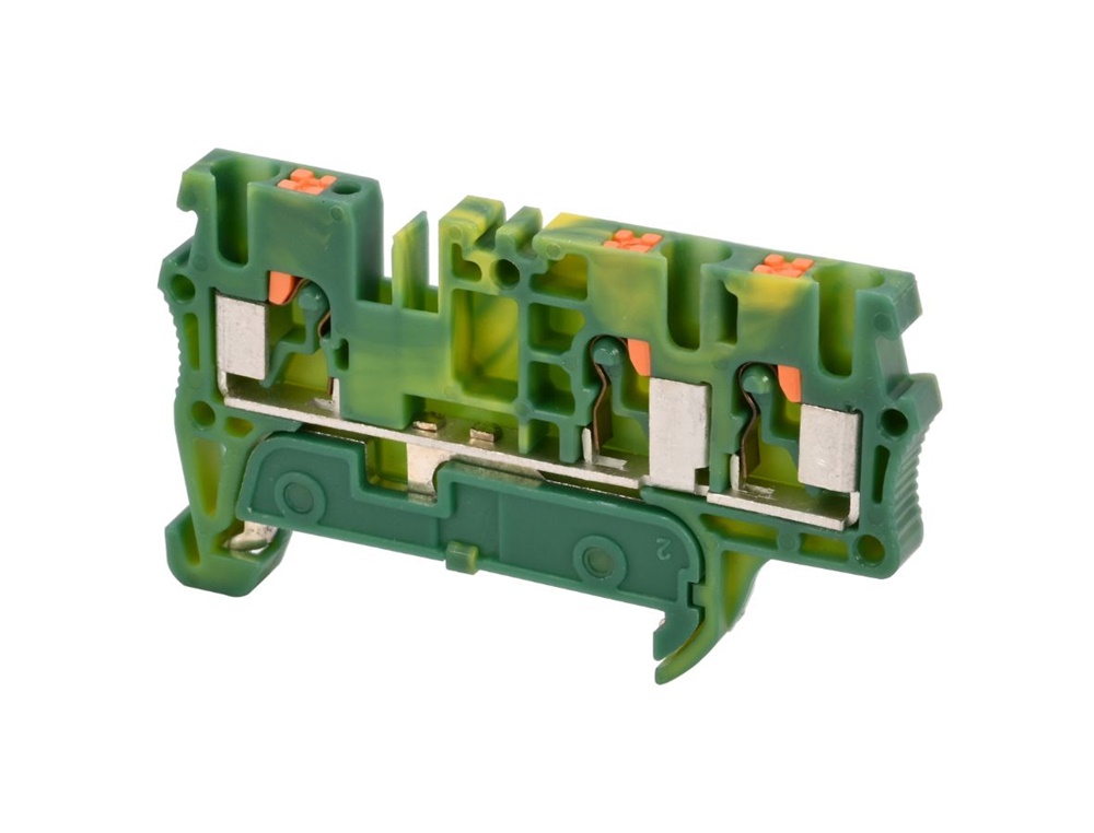 Morsetti componibili multiconduttore push-in per guida DIN, sezione 2, messa a terra, corpo PA 6.6, colore giallo/verde