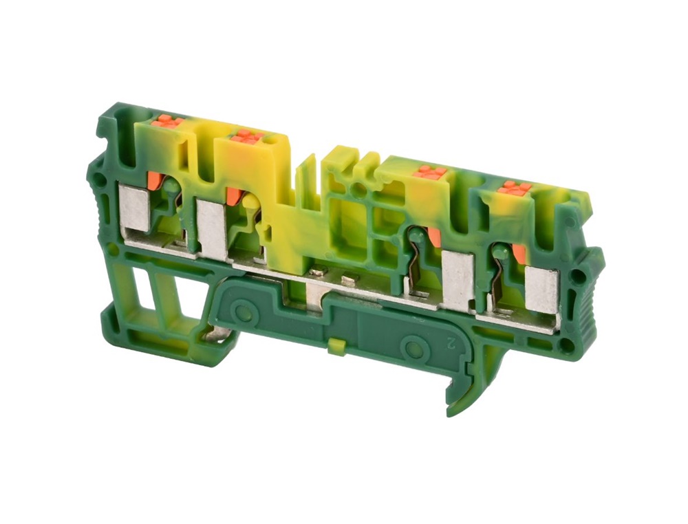 Morsetti componibili multiconduttore push-in per guida DIN, sezione 2,5 mm², messa a terra, corpo PA 6.6 giallo/verde