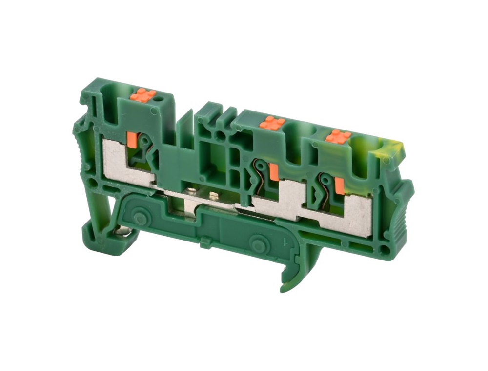 Morsetti componibili multiconduttore push-in per messa a terra, guida DIN, sezione 0,08-6 mm², giallo/verde