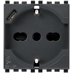 Presa 2P+T 16A universale con porta USB C 15W 3A grigio per uso domestico e ufficio