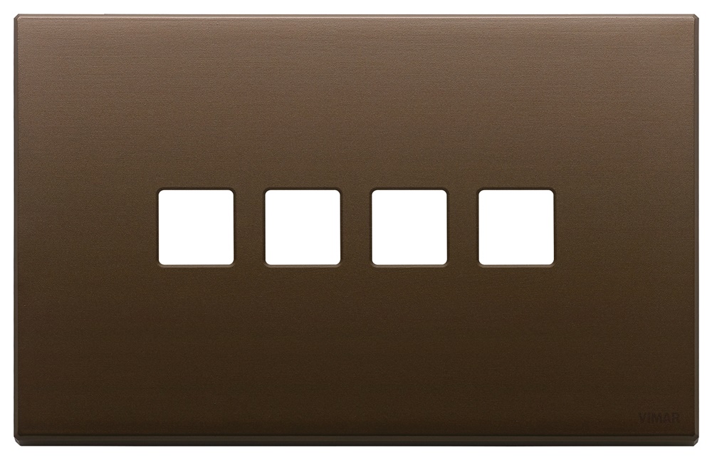 Placca 4 moduli Flat metallo bronzo scuro spazzolato per comandi elettrici