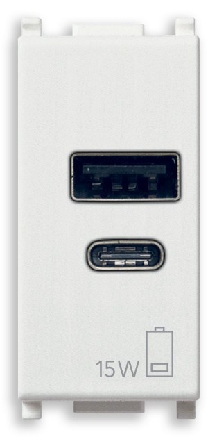 Alimentatore USB A+C 15W 5V 1M bianco ricarica smartphone tablet doppia uscita