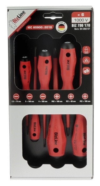 Set 6 cacciaviti isolati VDE ergonomici per lavori elettrici fino 1000 V, materiali alta qualità, uso professionale