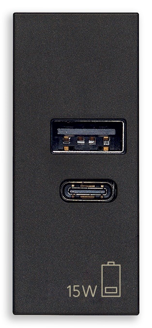 Alimentatore USB A+C 15W 5V 1M Nero doppia uscita per dispositivi elettronici