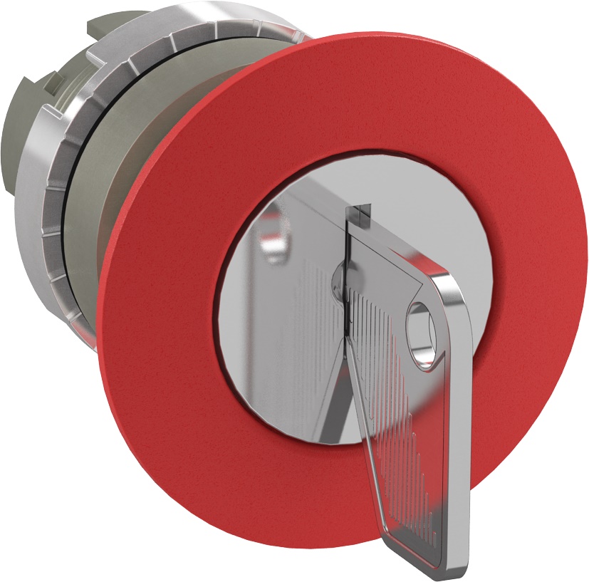 Pulsante fungo rosso 40mm mantenuto con chiave, comando sicurezza per impianti elettrici industriali