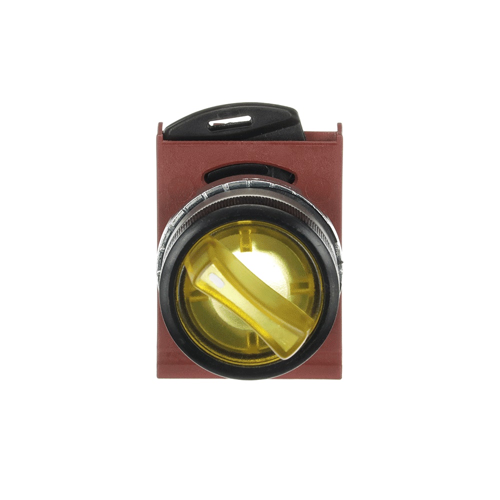 Selettore stabile 2 posizioni illuminato giallo maniglia corta metallo satinato per impianti elettrici professionali