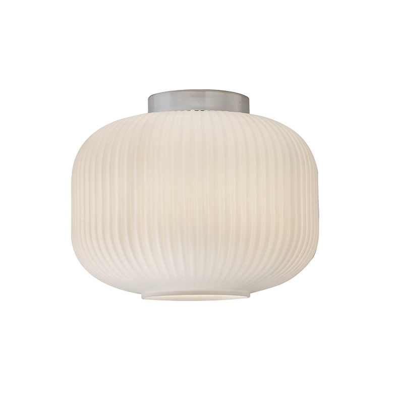 Plafoniera cromata vetro bianco satinato E27 luce diffusa ambiente moderno residenziale/commerciale