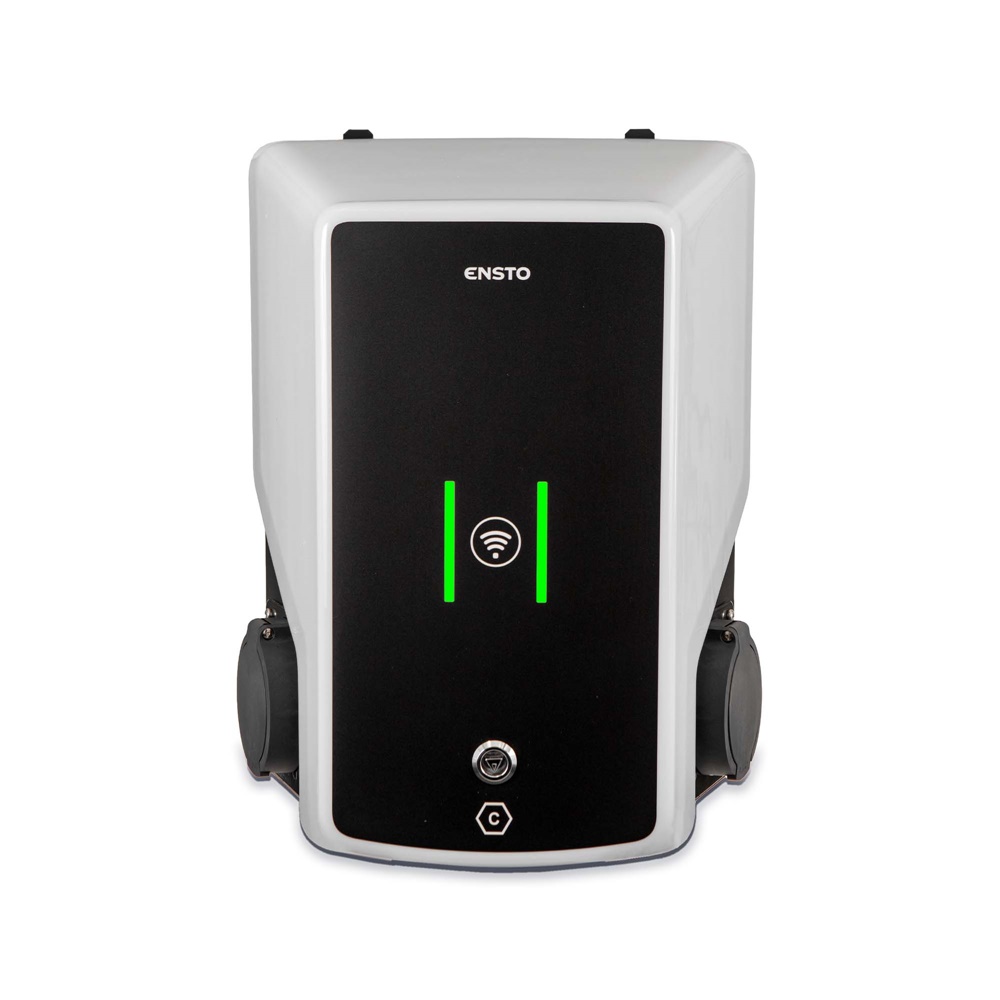 Wallbox Ensto doppia uscita 22 kW ricarica veicoli elettrici residenziale commerciale