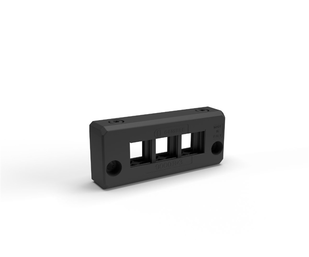 Telaio rettangolare ridotto divisibile in PA6.6 IP66 nero halogen free per passacavi serie EWO con 3 gommini piccoli