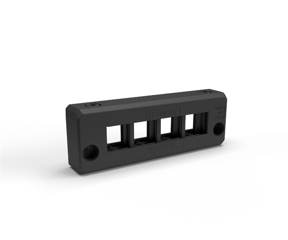 Telaio rettangolare ridotto divisibile in PA6.6 IP66 nero per passacavi con 4 gommini piccoli