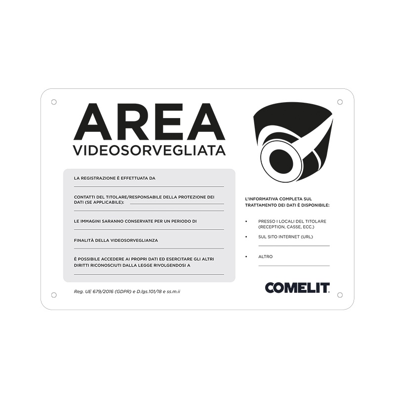 Cartello Area Videosorvegliata in lingua italiana