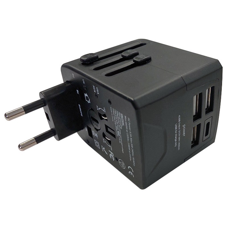 Adattatore viaggio compatto 3 porte USB + USB-C 5V 3,5A ricarica multipla universale