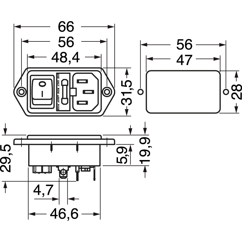 Spina tripolare compatta con portafusibile e interruttore luminoso per installazioni elettriche professionali