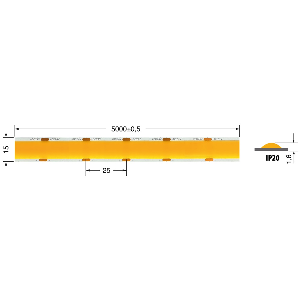 Striscia LED S.L COB 3 fili 25W/m 24V 4000K IP20 illuminazione interna uniforme alta efficienza