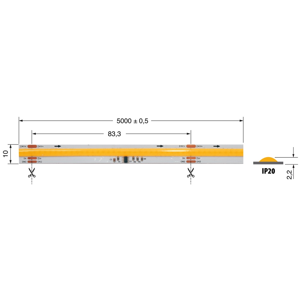 Striscia LED digitale 12W/m 4000K 24V IP20 per illuminazione interna efficiente e versatile