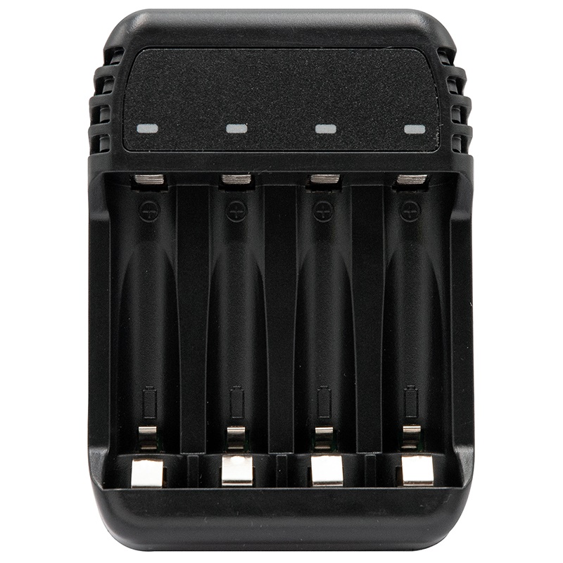 Caricabatterie smart USB compatto 4 batterie AA/AAA ricarica efficiente e sicura