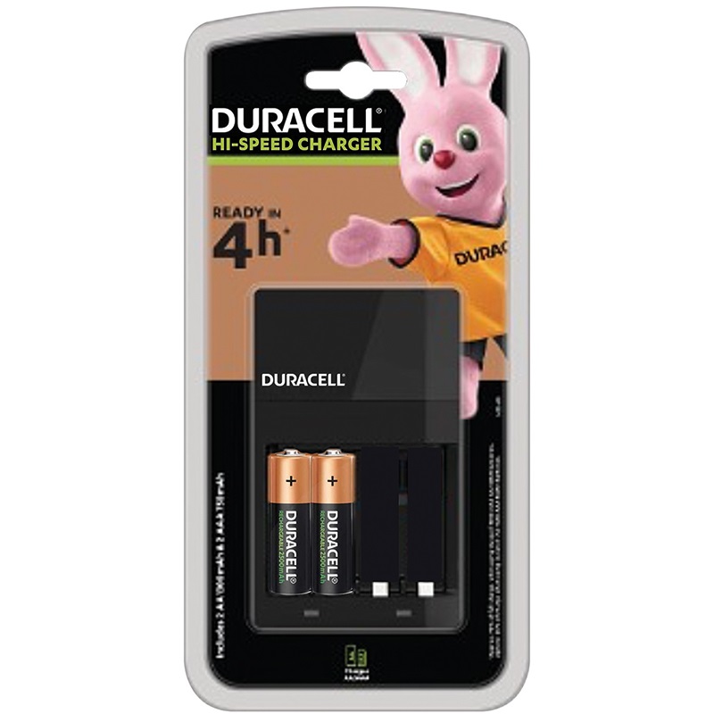 Caricabatterie compatto ricarica sicura AA AAA Duracell ideale uso domestico e professionale