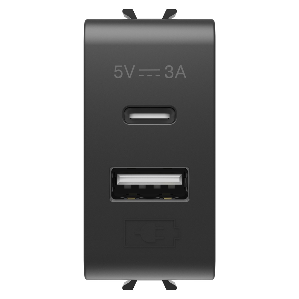 ALIMENTATORE USB - TIPO A+C - 3A - NERO SATINATO - 1 MODULO - CHORUSMART
