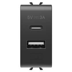 ALIMENTATORE USB - TIPO A+C - 3A - NERO SATINATO - 1 MODULO - CHORUSMART