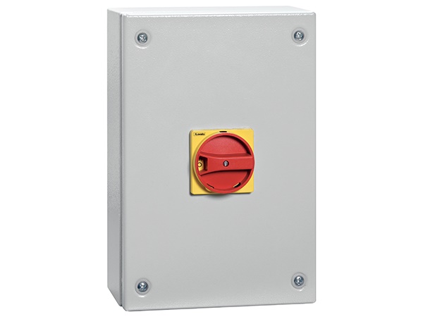 Interruttore sezionatore 4 poli 160A contenitore metallico IP65 maniglia giallo/rossa