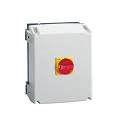 Cassetta vuota IP65 per interruttori sezionatori GA125A-GA160A con maniglia giallo/rossa