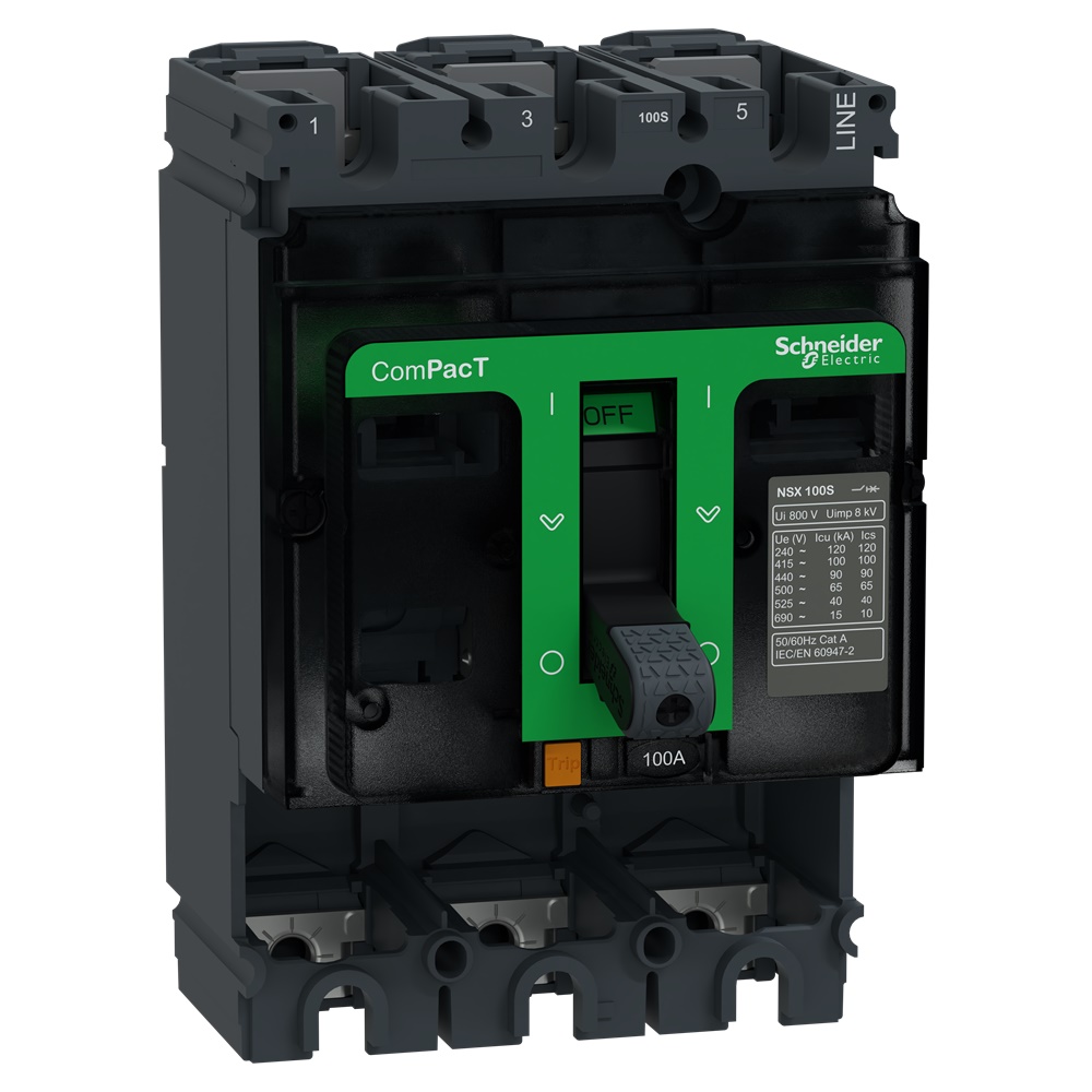 Base interruttore ComPacT NSX100S 3 poli 100A 100kA 415VAC senza sganciatore per applicazioni standard e specifiche
