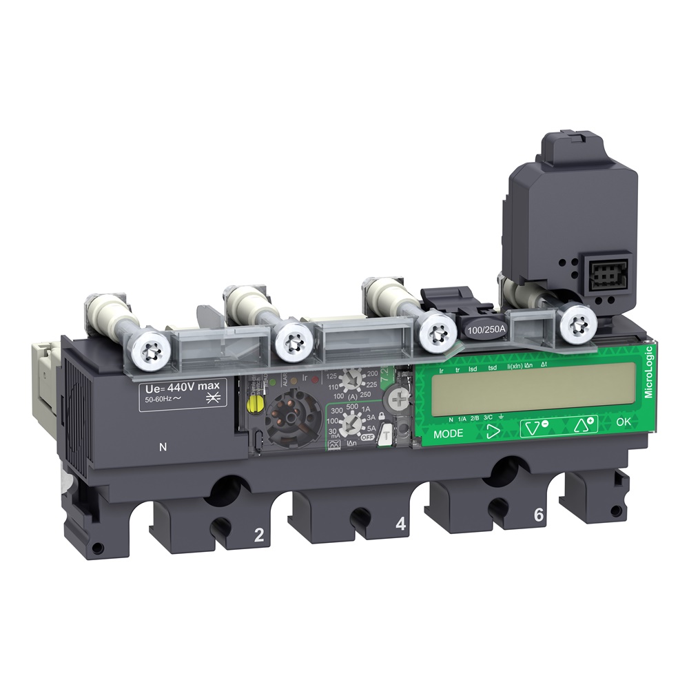 Sganciatore MicroLogic 7.2E AL 160A 4 poli per interruttori ComPacT NSX 160/250 con protezioni base, allarme differenziale e misuratore energia