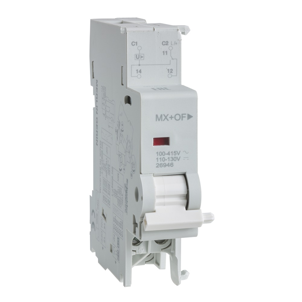Bobina elettrica MX+OF 12-24VAC/DC contatto ausiliario aperto/chiuso per installazione modulare su guida DIN