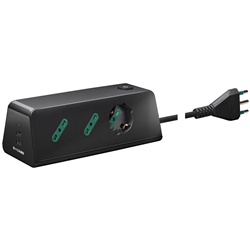 Presa scrivania multipla 2P+T 16A 3 USB A+C 15,5W cavo 2m nera