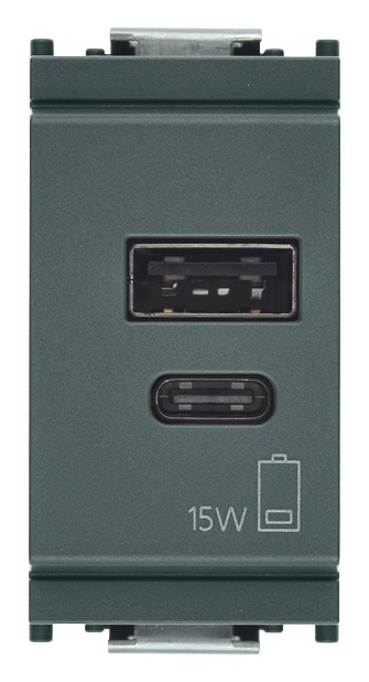 Alimentatore USB 15W 3A 5V doppia uscita A+C per carica dispositivi elettronici
