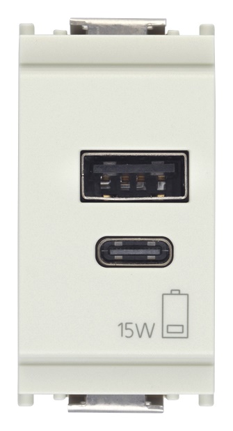 Alimentatore USB 15W 3A 5V doppia uscita A+C per dispositivi elettronici bianco 1M
