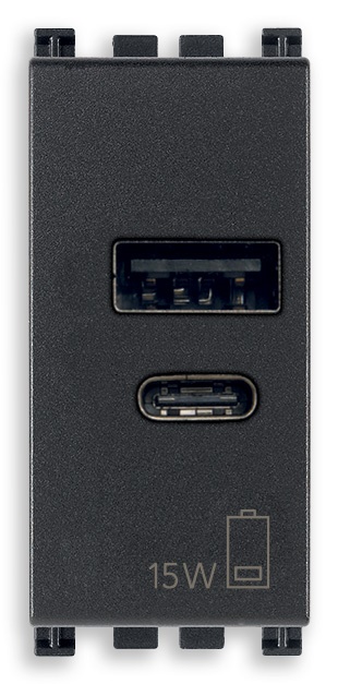 Alimentatore USB 15W 5V 3A doppia uscita A+C ricarica dispositivi elettronici grigio 1M