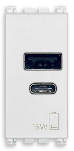 Alimentatore USB A+C 15W 5V 1M antibatterico ricarica smartphone tablet doppia uscita